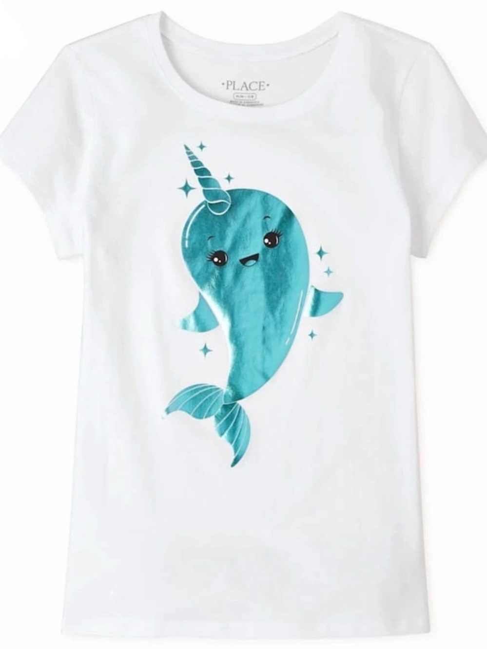 The Children's Place Foil Narwhal Graphic Tee White & Blue